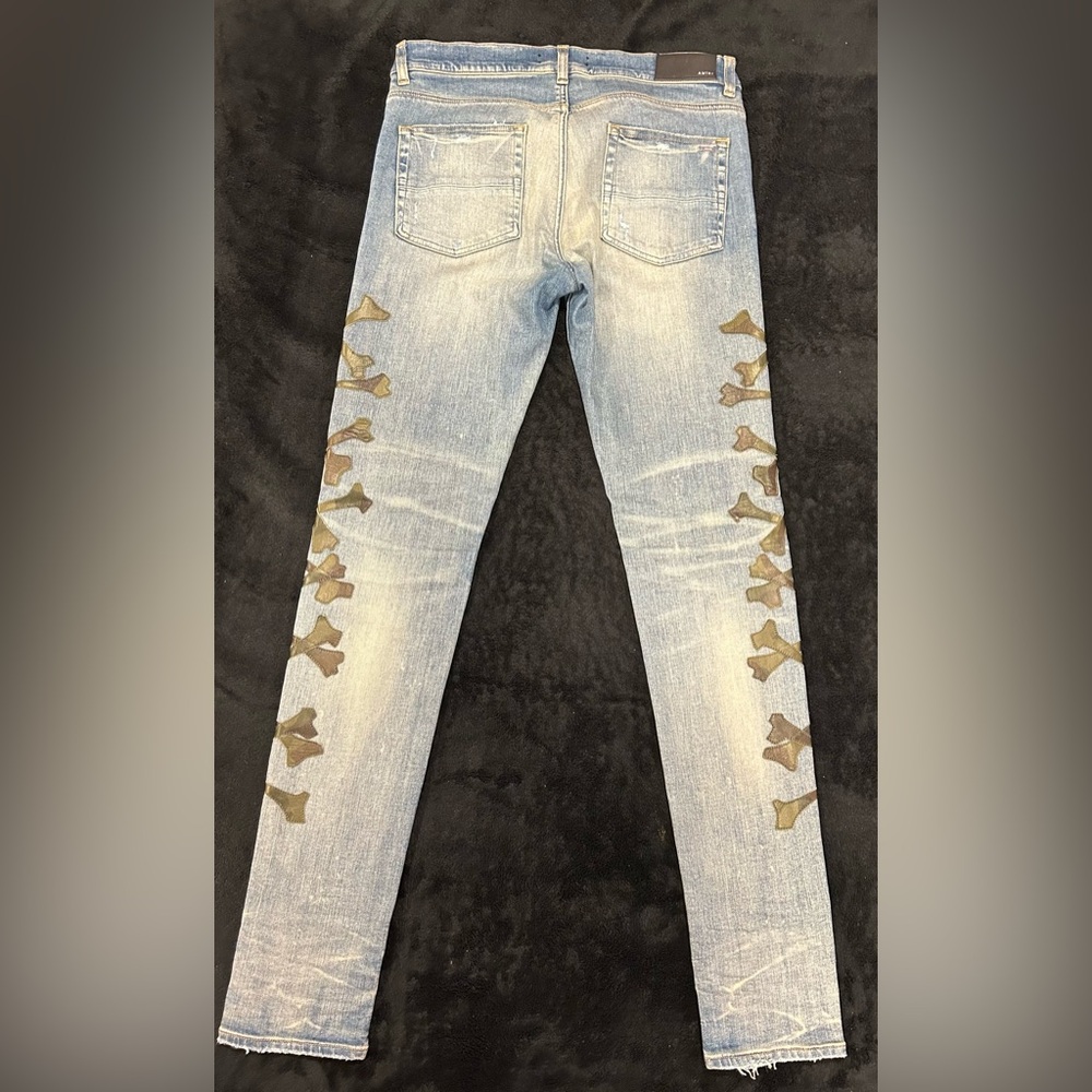 AMIRI Light Blue Skinny Jeans with Brown Details
